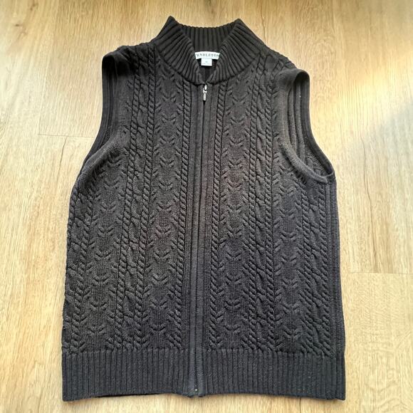 PENDLETON Women's Gray Cable Knit Vest Full Zip Cotton Size Medium - Picture 1 of 6